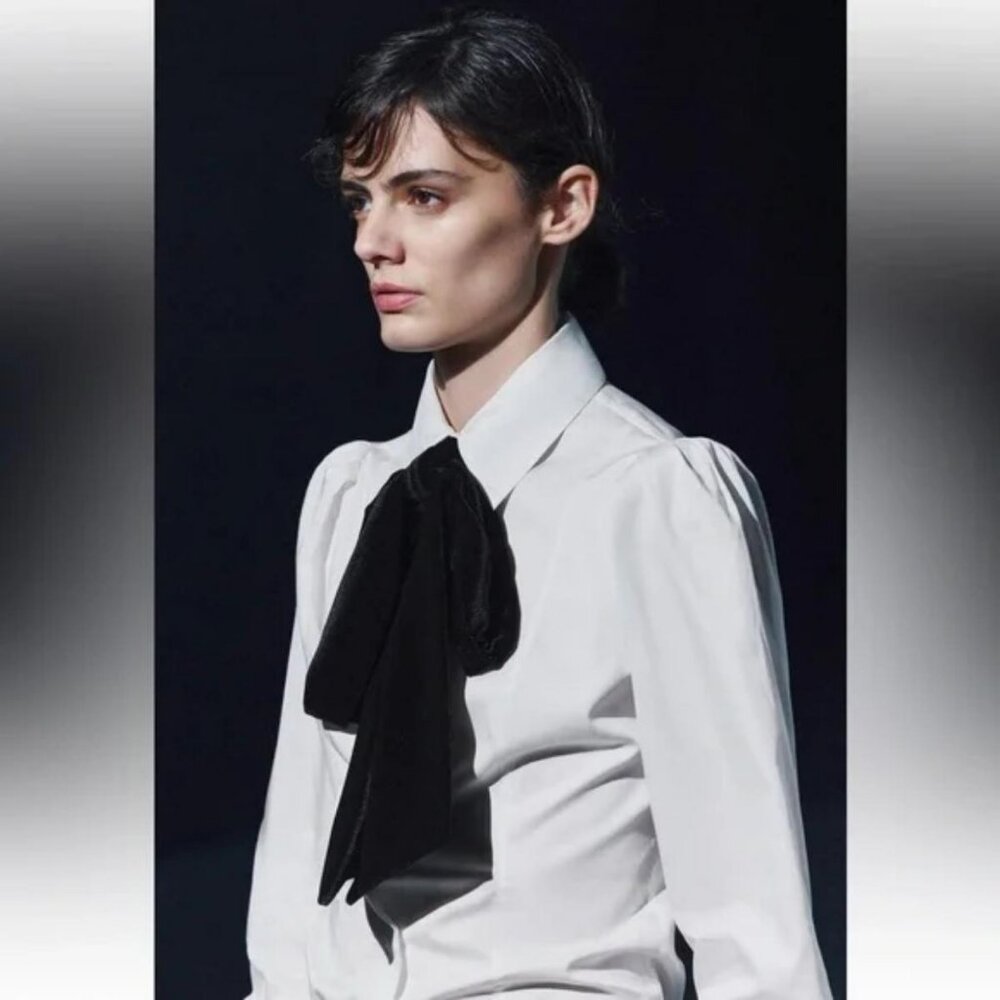 ZARA VELVET BOW SHIRT ZW COLLECTION - Picture 2 of 9